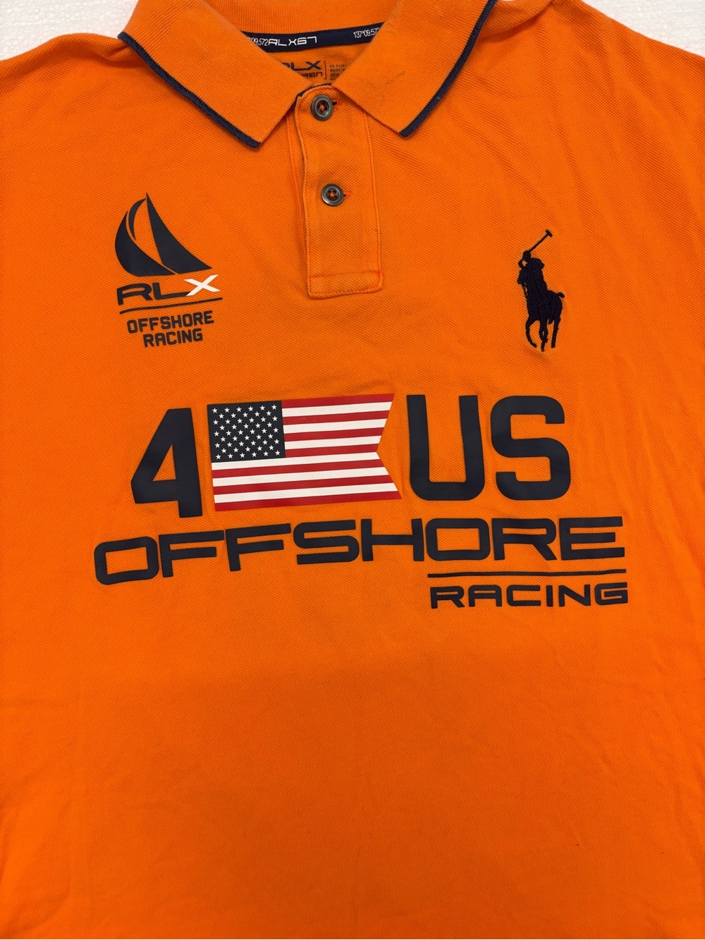 RLX Ralph Lauren Men Polo XXL Orange Big Pony US Offshore Racing Y2K Sailing - Picture 5 of 10
